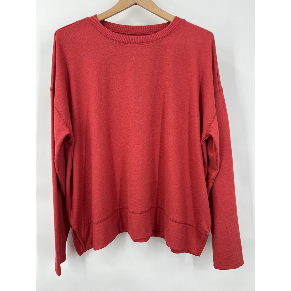 Lucky Brand Women Coral Long Sleeve Crew Neck Pullover Top XL Cozy Soft